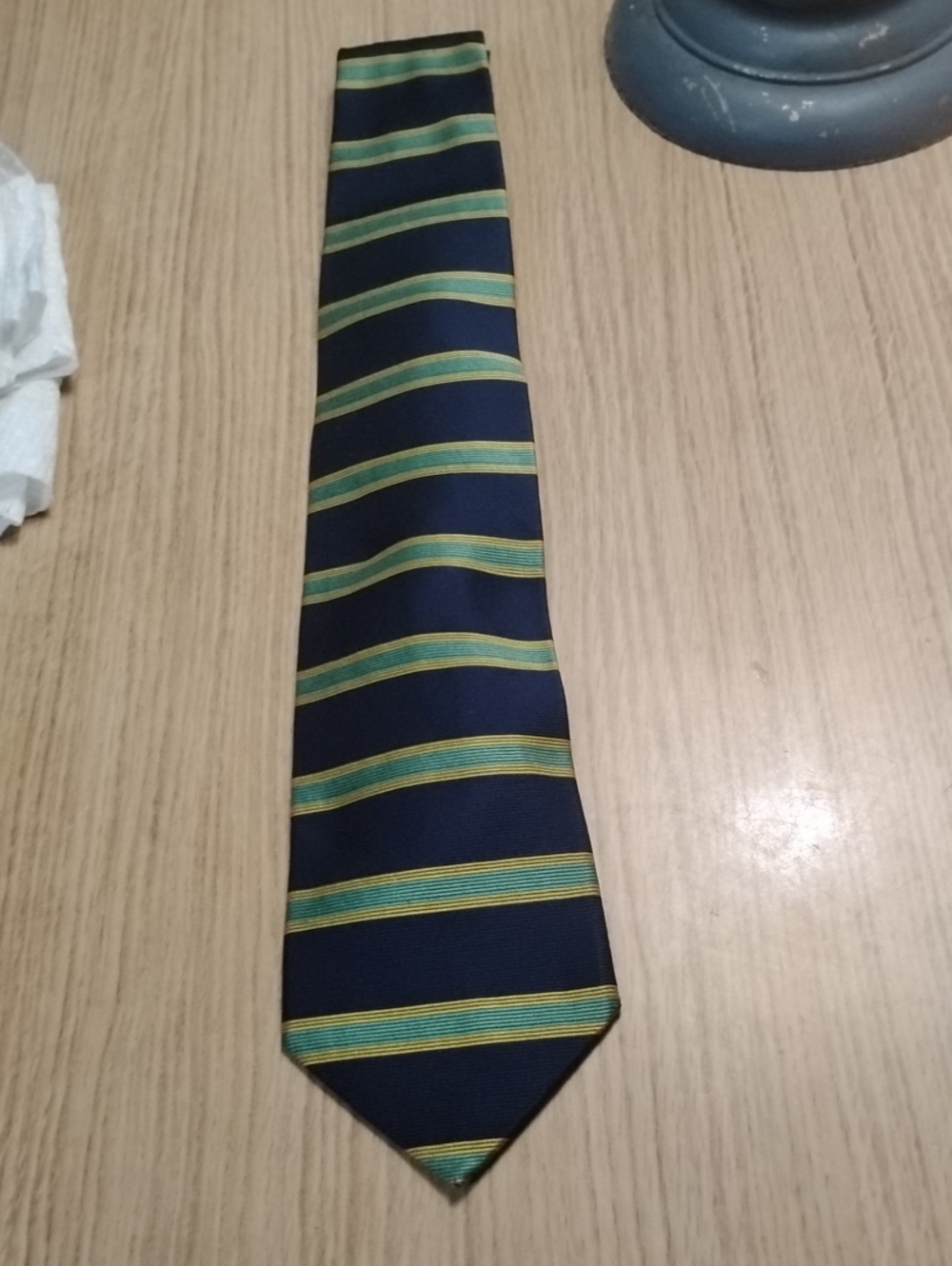Brooks Brothers Navy Tie with Green and Gold Stripes